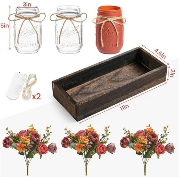 3 Pcs Mason Jar Centerpiece Table Decorations for Dining Table Decor Farmhouse - Picture 3 of 8